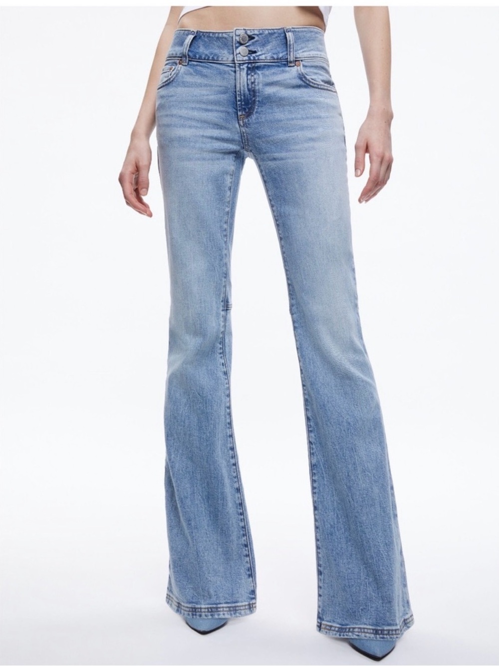 Alice + Olivia Light Blue High-Rise Flare Jeans